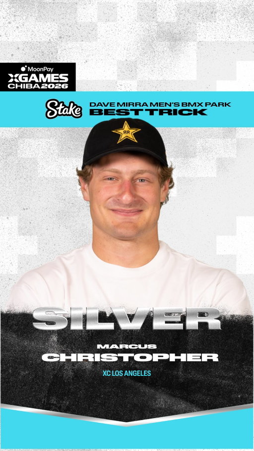 @marcus_christopher_bikes takes SILVER, his second medal this weekend, w/ an NBD flair triple downside tailwhip in @stake Dave Mirra Men’s BMX Park Best Trick 🥈

@moonpay X Games Chiba 2026