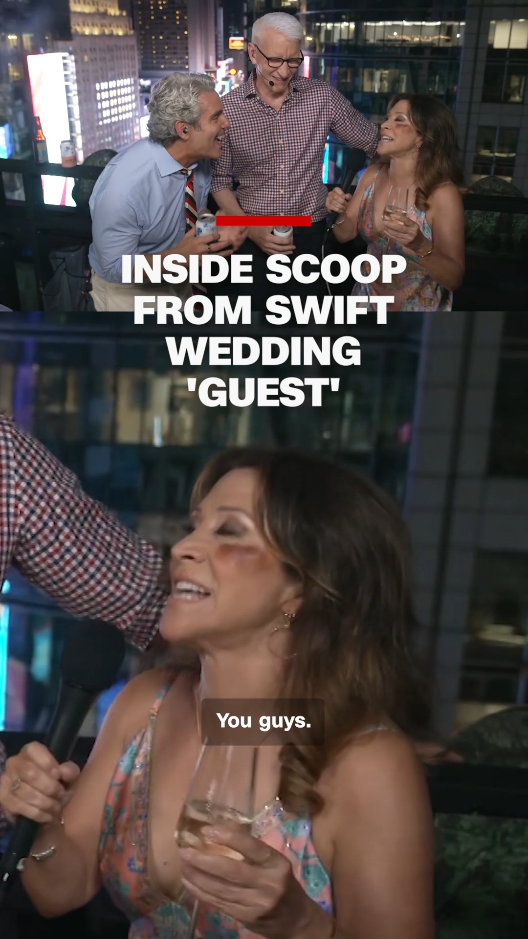 During CNN's Fourth of July special, comedian Cheri Oteri jokingly told Anderson Cooper and Andy Cohen she got a black eye at Taylor Swift's wedding.