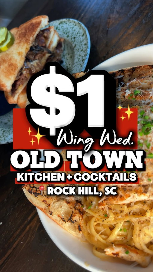 OLD TOWN KITCHEN + COCKTAILS – Located inside the historic Lowenstein Building in downtown Rock Hill, this trendy restaurant has a menu filled with locally sourced new American fare (sandwiches, soups, salads, pastas, wings, desserts, handcrafted cocktails, beer, spirits, and more).
 
Their $1 Wing Promo Special runs on Wednesdays, Saturdays, and Sundays. Trivia night is every other Wednesday. The next one should be on Wednesday, July 15th.
 
📍300 Technology Center Way, Rock Hill, SC
▪️Online Ordering, Inside, Outside, and Private Dining Available
▪️Free Parking in the parking garage below the restaurant and across the street
▪️Offers gluten-free and vegan options
 
🧩Trivia Host: @moreventsent 
 
✨Highly Recommended
💜 Miss Black Foodie Fave
 
🔺Please see comments for further details.🔺
 
💜Almost Famous Smoked Chicken Wings ($1 per Wing on Wed.) – featured flavors: Cheerwine BBQ and Bang Bang
 
💜Cinnamon Roll Cheesecake ($12) – dulce de leche
 
💜Creamy Mac & Cheese ($5)
 
💜Creole Chicken Linguini ($22) - Blackened chicken, creole parmesan cream sauce, grilled baguette
 
💜Espresso Yourself ($11) – dixie vodka, Sabroso coffee liqueur
 
👉🏾Lavender Honey 75 ($14) – butterfly pea flower infused score vodka, lavender honey syrup, fresh lemon, prosecco
 
✨Shaken Fry Bag ($7)- comes w/ your choice of seasoning - Garlic parm (featured), hot fries, or eastern NC BBQ
 
💜Triple Chocolate Mousse ($12) – strawberry coulis
 
Also Featured in Reel:
▪️Hibiscus Mule ($14) – score vodka, fresh lime, hibiscus syrup, ginger beer
▪️Lycheetini Mandarini ($14) – score vodka, triple sec, fresh lime, lychee, mandarin foam
▪️The Melt ($15) - Beef smash patty (featured) or grilled chicken breast, American & cheddar, caramelized onions & mushrooms, pickles, Texas toast