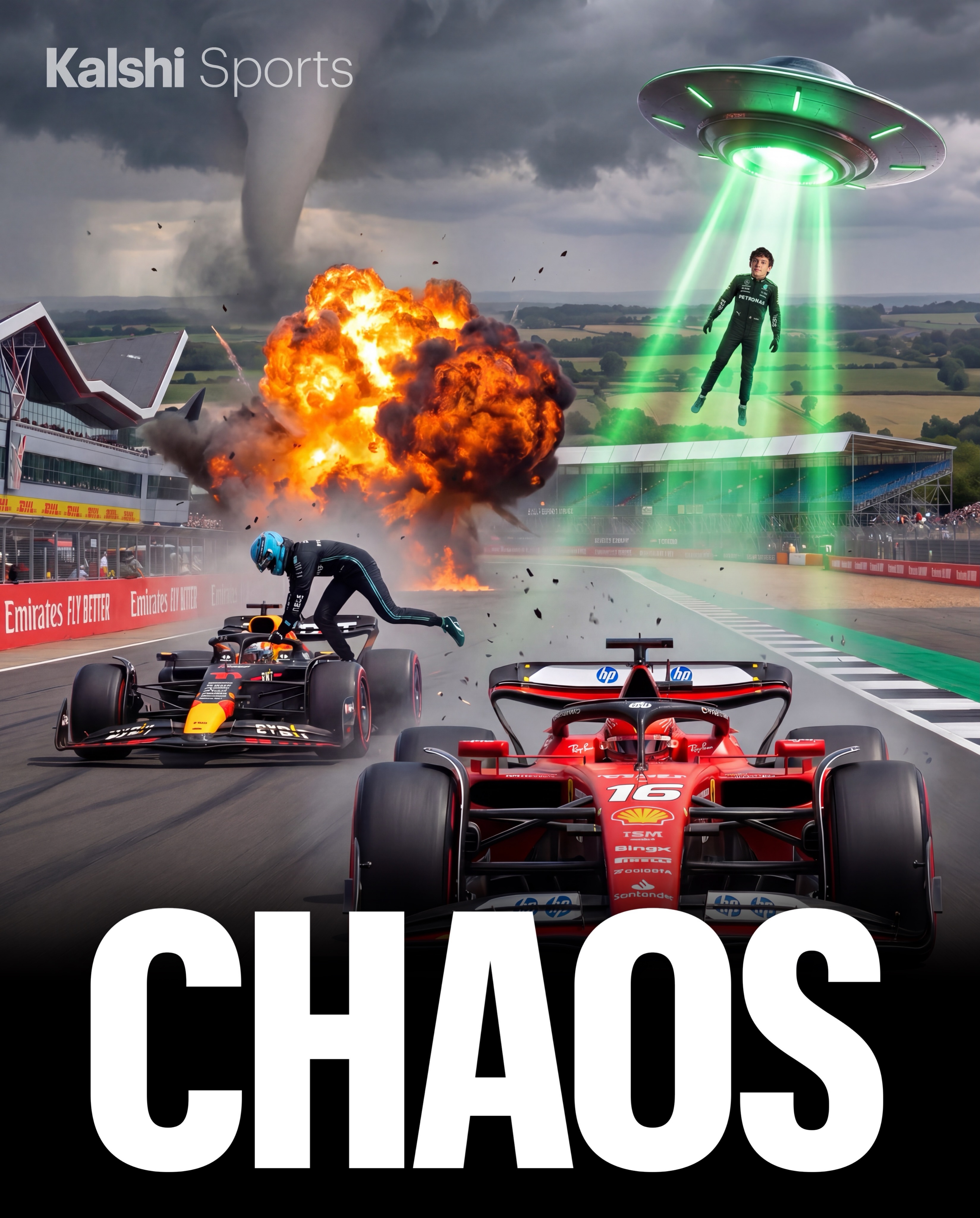 Charles Leclerc is a Grand Prix winner for the first time since October 2024… WOW 

The British Grand Prix was absolute chaos…. Verstappen DNF, Kimi’s super car fails him again, and the race finishes behind the safety car 

Complete and utter CHAOS 

Kimi Antonelli still has far and away the highest chance to be the eventual F1 Drivers Champion on Kalshi, at 64%