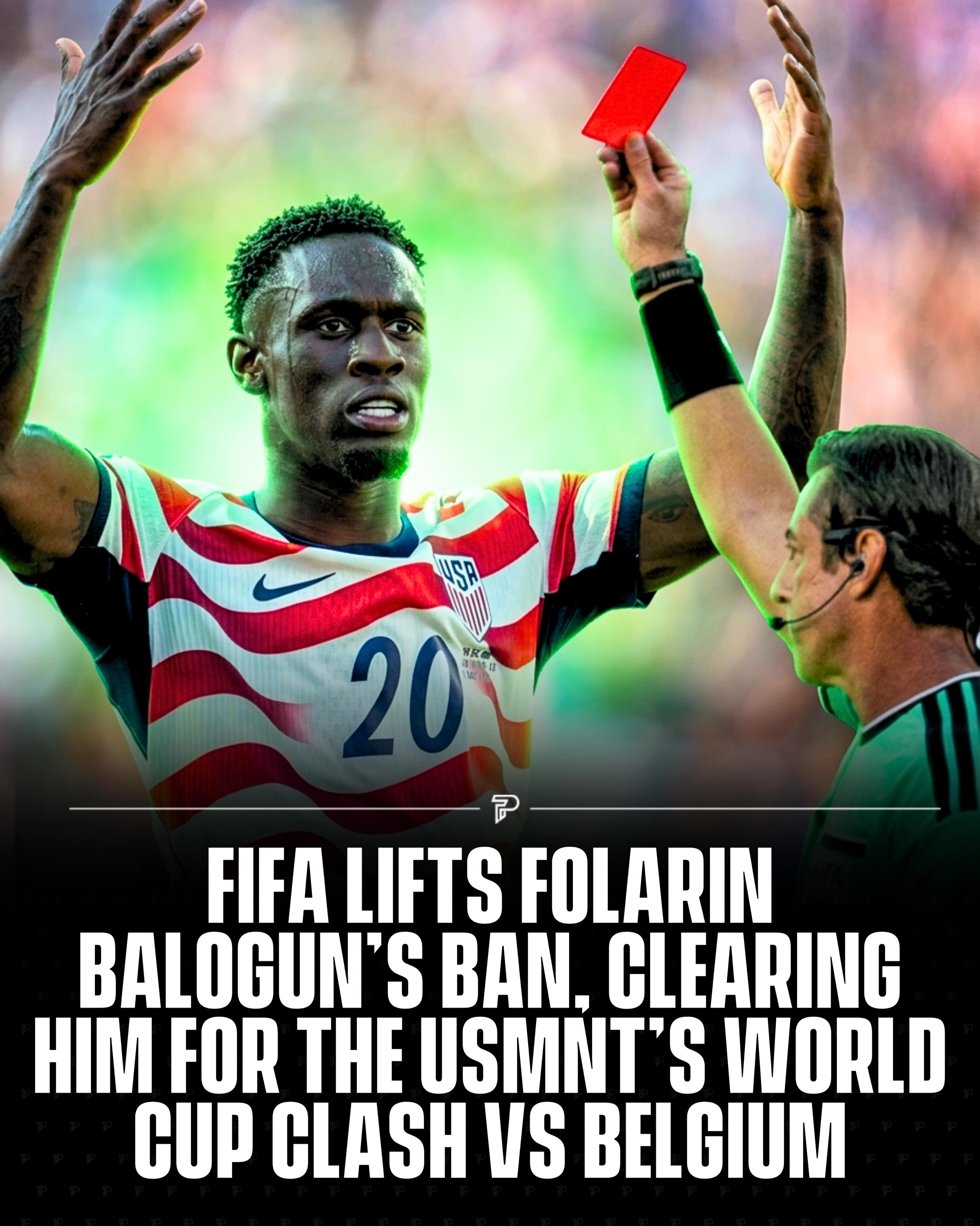 FIFA has lifted Folarin Balogun’s one-match suspension, clearing him to play against Belgium in the Round of 16 on July 6 in Seattle. He was sent off in the 64th minute vs. Bosnia after a VAR-prompted review for serious foul play, despite not even being cautioned on the field by the referee. FIFA invoked Article 27 of its Disciplinary Code, suspending the ban for a one-year probationary period.

Balogun leads the USMNT with 3 goals at the tournament and arrived off a 19-goal season with AS Monaco.

#Pubity #Viral #Sports