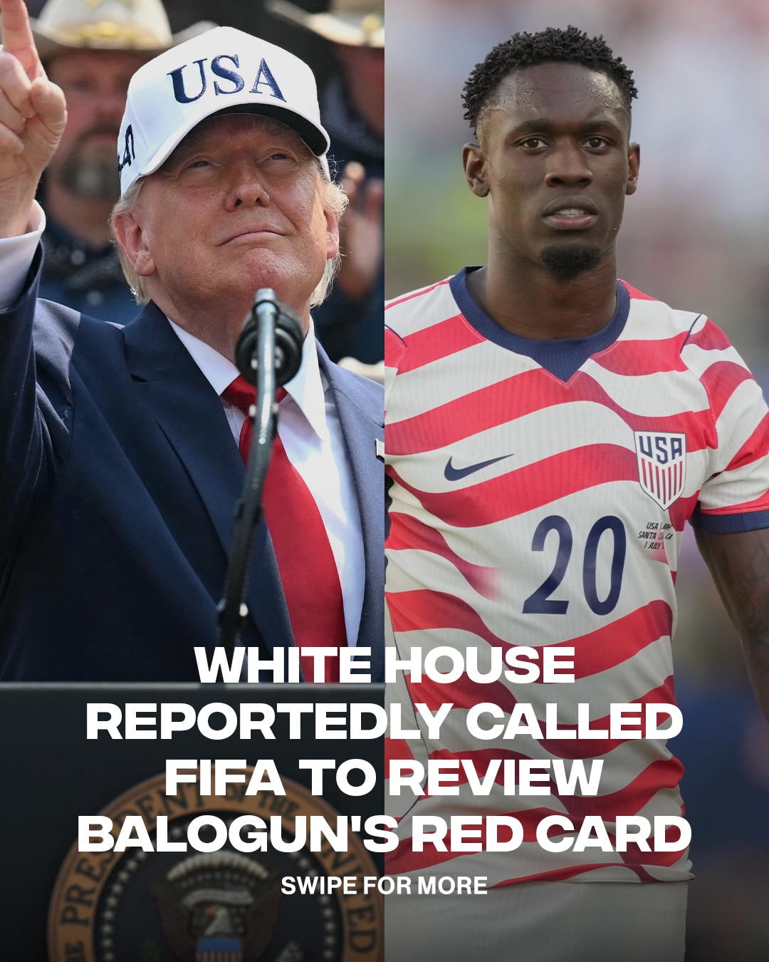 The White House reportedly contacted FIFA President Gianni Infantino to request a review of Folarin Balogun’s red card. 

According to sports journalist Ben Jacobs, FIFA sources told Jacobs the outreach did not influence the disciplinary panel’s independent decision. After Balogun’s one-match suspension was lifted, President Donald Trump thanked FIFA on Truth Social for “doing what was right” and reversing what he called “a great injustice.” Balogun is now eligible to face Belgium in the Round of 16.

(📸: Getty)