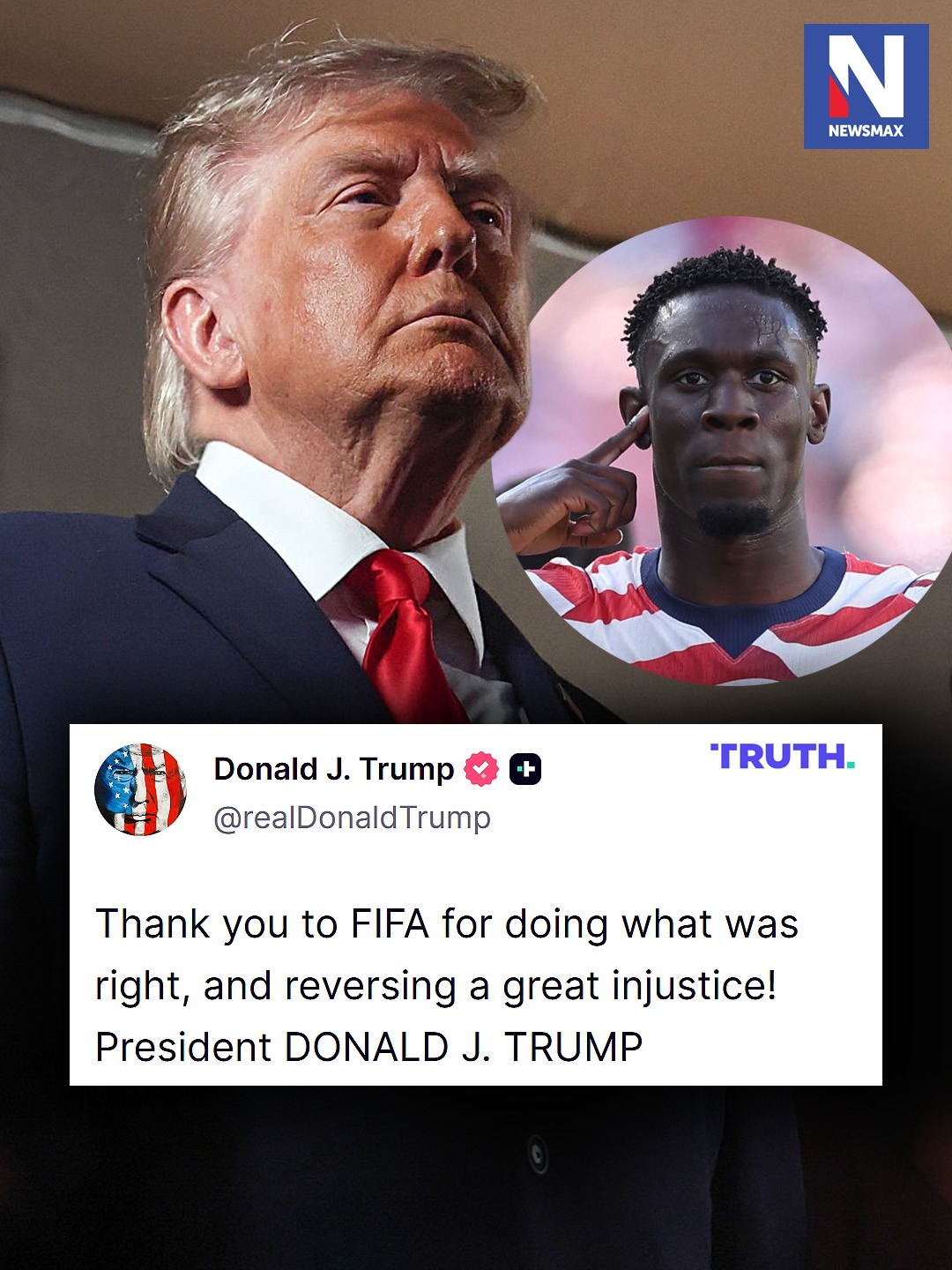 President Trump praised FIFA after world soccer's governing body struck down an automatic one-match ban on U.S. striker Folarin Balogun, allowing the American star to play in Monday night's World Cup match against Belgium.⁣
⁣
FIFA "[reversed] a great injustice!" the president wrote on Truth Social after the decision. The Royal Belgian Football Association said it was "astonished" by the move.⁣
⁣
The move came days after Balogun received a controversial straight red card during the United States' 2-0 victory over Bosnia and Herzegovina.