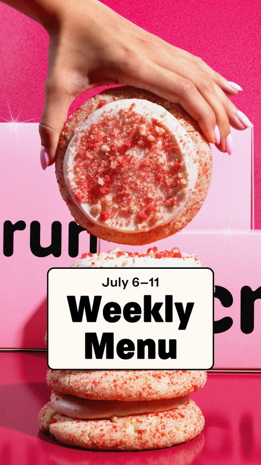 Big fan of this week's menu. 👀🍪 Fan Favorites week is here! 💗 July 6–11 ↓

✨ MARBLED STUFFED CHEESECAKE COOKIE (NEW)
A marbled cookie made with brownie and vanilla cream cheese dough, stuffed with creamy cheesecake filling.

🟠 BISCOFF® SKILLET COOKIE
A lightly spiced Biscoff® cookie topped with fluffy mousse, finished with crunchy Biscoff® pieces and a drizzle of melty Biscoff®.

🎊 BIRTHDAY CAKE COOKIE FT. OREO®
A thick cookie made with OREO® Cookie pieces, covered in cake batter cream cheese frosting and topped with more OREO® Cookie pieces and rainbow sprinkles.

🍫 CARAMEL SHORTBREAD COOKIE FT. TWIX®
A shortbread-inspired cookie filled with TWIX® pieces, then topped with a gooey layer of caramel, chilly milk chocolate, and crunchy chopped TWIX® pieces.

🍓 STRAWBERRY ICE CREAM BAR COOKIE
A chilled cookie packed with strawberry and vanilla, layered with whipped white drop buttercream, and topped with a strawberry and vanilla streusel crunch.

🧁 SNICKERDOODLE CUPCAKE COOKIE
A warm cinnamon sugar cookie topped with cream cheese frosting and an extra dash of cinnamon sugar.

🍓 CHOCOLATE STRAWBERRY CUP (ENCORE)
Layers of smooth premium milk chocolate and fresh strawberries.

🍓 DUBAI-STYLE CHOCOLATE STRAWBERRY CUP (ENCORE)
Layers of smooth milk chocolate, pistachio cream, crunchy toasted Kataifi pieces, and fresh strawberries.

🩷 CLASSICS MENU 🩷
🍪 CHOCOLATE CHIP COOKIE
A classic warm brown sugar cookie loaded with melty milk chocolate chips and rich semi-sweet chocolate chunks.

🍭 PINK SUGAR COOKIE
A classic almond sugar cookie topped with a silky pink swoop of real almond frosting.

🟤 BROWNIE BATTER COOKIE
A classic chocolate cookie packed with gooey semi-sweet chocolate chips and topped with delectable brownie batter.

🏕️ S’MORES COOKIE
A classic graham cracker cookie packed with milk chocolate chips then topped with a melty marshmallow, chocolate drizzle, and buttery graham cracker crumbs.

THINS:
🍫 S'MORES COOKIE THINS
Two thin, chewy, buttery graham cookies baked with a melty marshmallow and topped with milk chocolate drizzle.

🚨 GIVEAWAY! We are giving away a 4-Pack to 4 WINNERS! To enter, tag 3 friends below. #Crumbl