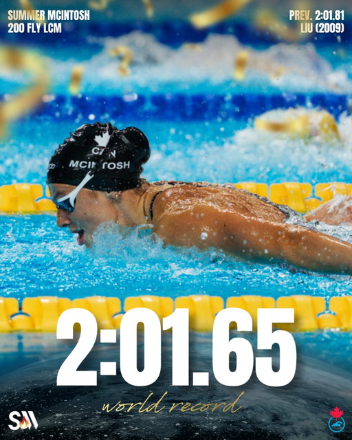 You know what they say, @redbull gives you (butterfly) wings 🦋 

17 YEARS LATER, @summerrmcintosh takes down the last women’s world record in the supersuit era 🌎

#worldrecord #olympian #la28 #canada #swimming
