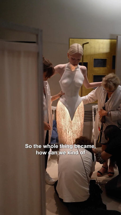SILICONE SATIN

@DanielRoseberry explains how Matthew Barney’s ‘Cremaster’, seen in college, sparked the idea of a couture transformation extending beyond noble materials to challenge the building blocks of couture, pairing the traditional techniques with silicone - asking whether beauty resides in the material itself, or in the imagination capable of reinventing it.
A silicone craftsmanship pushed to its limits, creating augmented reality bodies and illuminating the essence of each woman from within.

Video: @christophe_tiphaine 
Music: @benbrunnemer 

#Schiaparelli