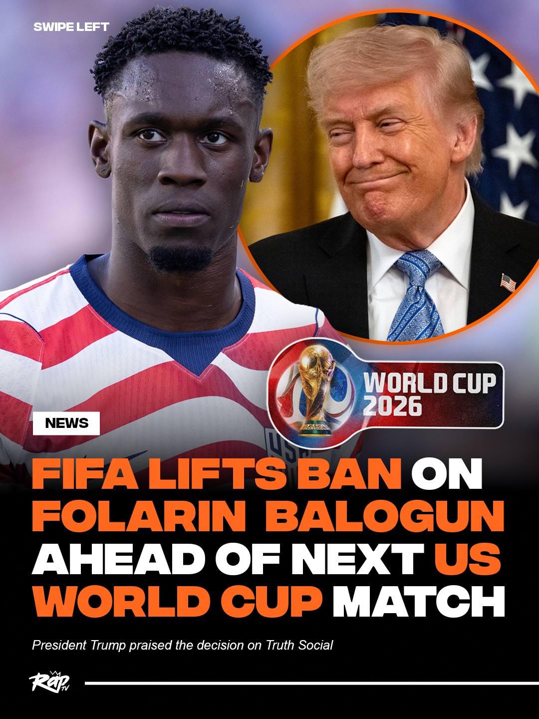 Folarin Balogun is clear to play for the US team during their round of 16 match vs Belgium‼️⚽

FIFA issued a red card and a 1-game suspension to Balogun for “serious foul play” during the US’s July 1 match against Bosnia.

ESPN confirms that the suspension has been lifted and Balogun has been given a 1-year probation instead 👀

President Trump praised FIFA’s decision to reverse a “great injustice” on Truth Social 📱

Are y’all excited to see Balogun back on the pitch⁉️