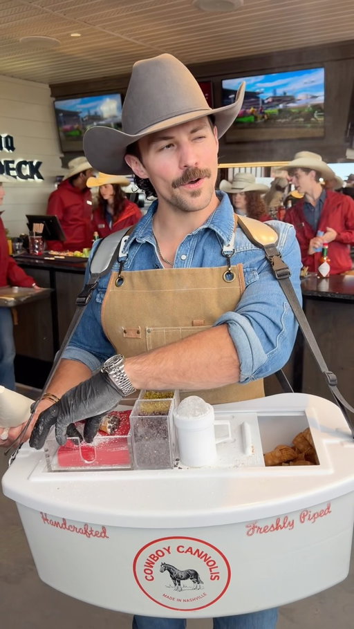 Just one bite makes you smile the whole day 😉🤠 the Cannoli Cowboy spotted at the Calgary Stampede! 
•
•
•
•
•
#fyp #canada #calgary #viral #rileygreen
