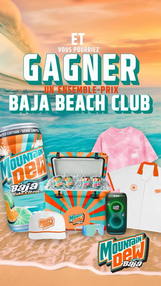 🌊CONCOURS🌊 Les grandes vagues de l’été sont là avec le tirage Mountain Dew Baja Beach Club! 🏖️ Plus de saveurs, plus de temps à la plage et plus de plaisir estival ☀️. Seulement dans les Couche-Tard.

Le concours commence le 23 juin et se termine le 14 septembre. Résident·es du Canada qui ont atteint l’âge de la majorité seulement. Cliquez sur le lien en bio pour consulter le règlement complet