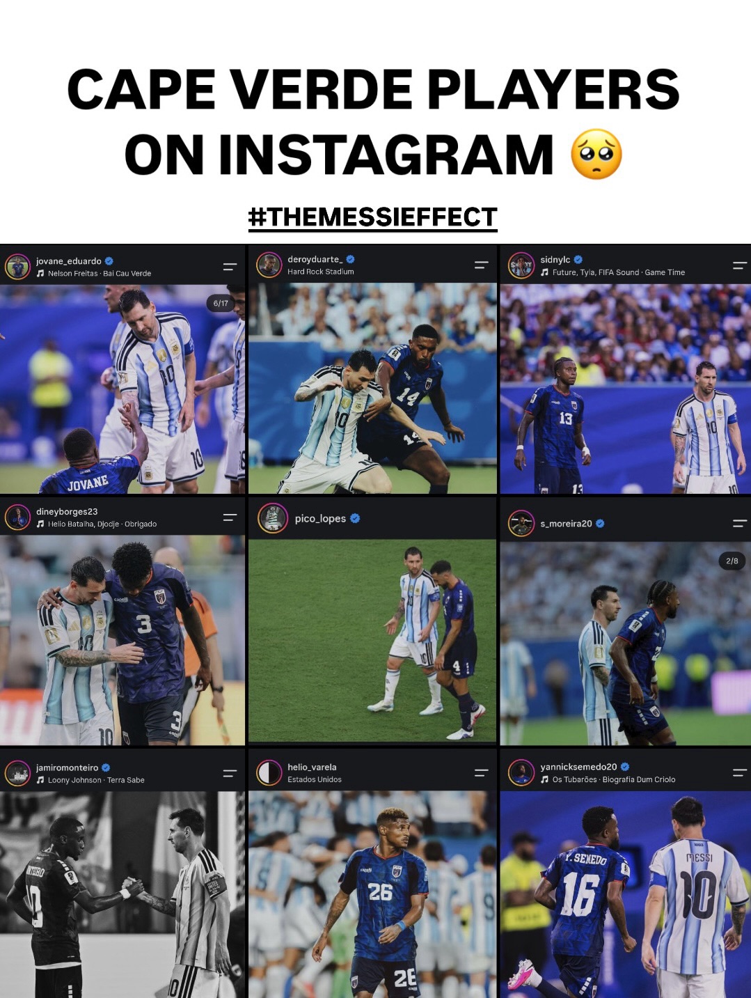 You can’t fake influence 🐐 @leomessi

Cape Verde players featured Lionel Messi in their goodbye posts from the World Cup 🥺💙

(h/t BarcaWorldwidw/X)