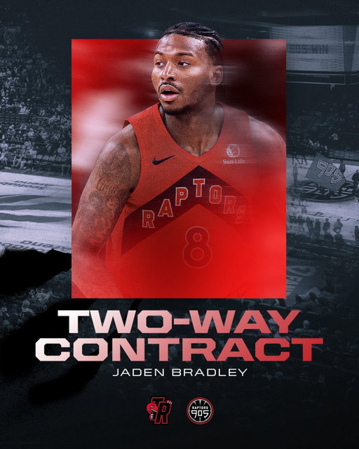 Our newest two-way 🤝 @jbsmoovve 

The Toronto Raptors announced Monday they have signed guard Jaden Bradley to a two-way NBA contract.