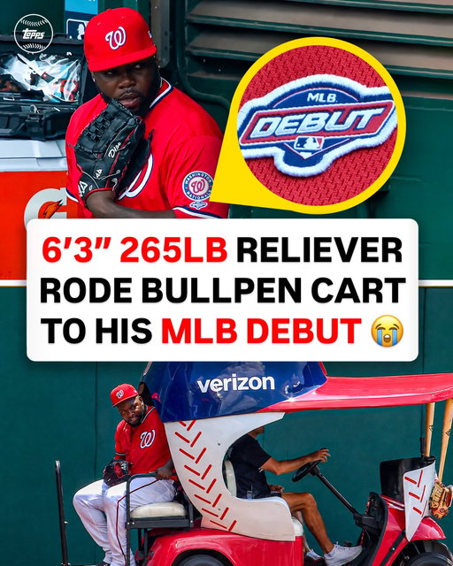 ELECTRIC 🔥 25-year-old Nationals pitcher Eddy Yean got a lift to the mound prior to making his MLB Debut yesterday 🚗💨

The 6’3” 265LB right-hander tossed two no-hit innings in a relief appearance, in addition to picking up his first three career strikeouts as a Big Leaguer 👏

After the game, the MLB Debut patch was removed from his jersey and placed inside a 1-of-1 trading card 👀