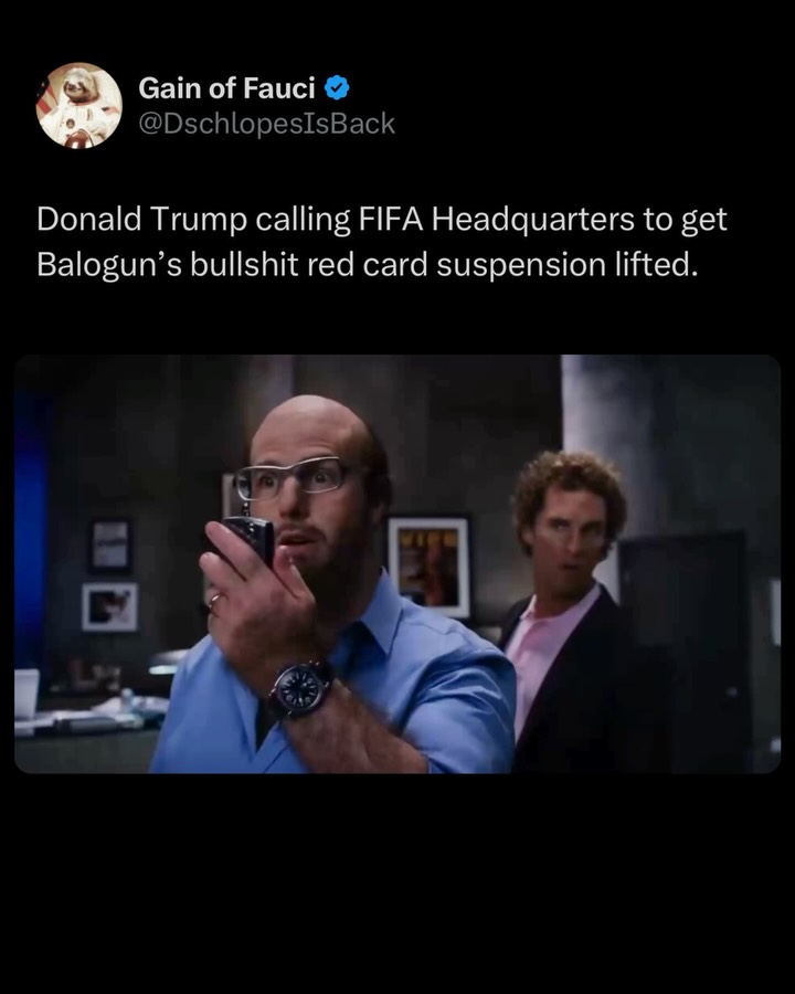 Balogun was deadass pardoned by Trump for his red card🤣

FIFA has suspended the automatic one-game World Cup red-card ban for U.S. Men’s National Team star Folarin Balogun

This decision came after President Donald Trump personally called FIFA President Gianni Infantino to complain about the refereeing and request an official review of the penalty