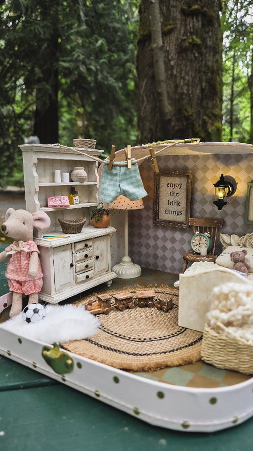 In the wild, making miniatures. My kind of camping🌲. 

WHIMSY is the answer, always.✨️

But seriously, how stinking cute is this! Hope this made you smile! Spreading JOY is the goal ❤️
Mouser🐭 travel houses launching on my site soon! Stay tuned🤍@miss_rusticarrowminis 

#mailegworld #maileghouse #mousehouse #miniaturedollhouse #miniatureworld