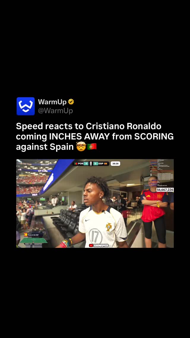 🤯

The 2026 FIFA World Cup Round of 16 clash between Portugal and Spain is currently live at Dallas Stadium in Texas. The high-stakes Iberian derby remains deadlocked at 0–0 at the halftime whistle. Both heavyweights have tested each other, with Spain’s Lamine Yamal and Álex Baena forcing smart saves from Portuguese keeper Diogo Costa, while Cristiano Ronaldo has seen an effort turned away by Unai Simón. Spain enters this knockout match boasting a flawless defensive record with four consecutive tournament clean sheets, while Portugal relies on the transition play of Bruno Fernandes and Ronaldo. The winner of this intense battle will advance to the quarterfinals to face either the USA or Belgium.

(Via @ishowspeed )