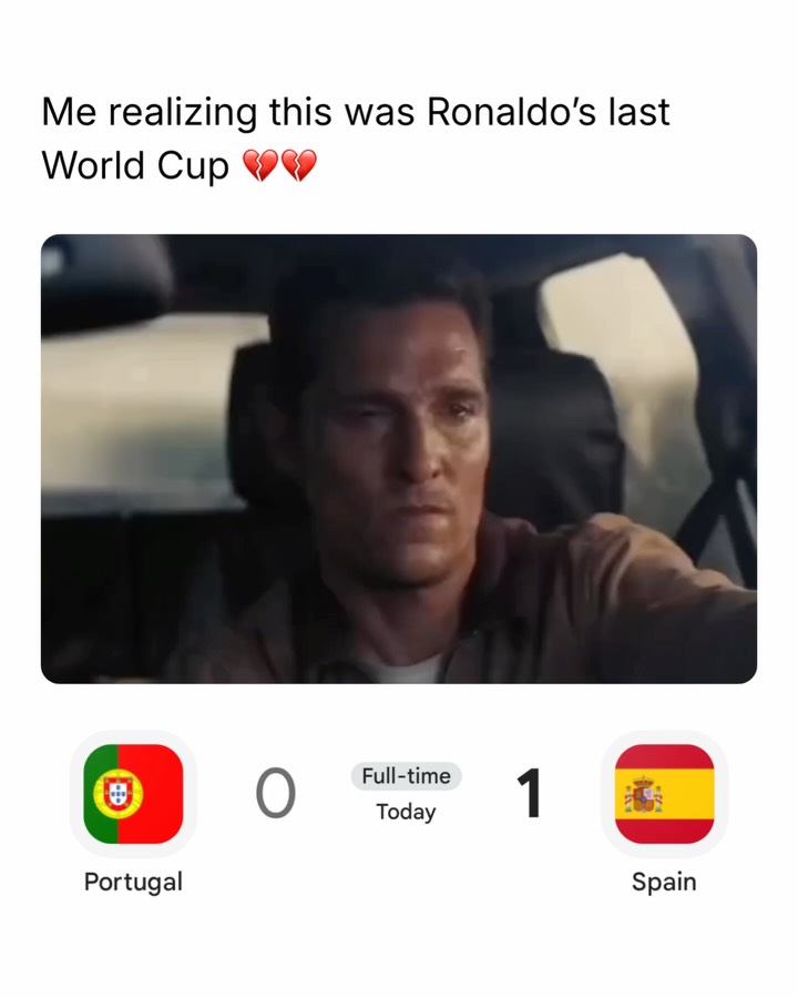 The final whistle broke the internet 💔🐐

Portugal’s heartbreaking 1-0 loss to Spain has left football fans across the world emotional, with social media flooded by tributes to Cristiano Ronaldo after what is widely expected to be his final World Cup appearance. The match looked destined for extra time until Mikel Merino struck in stoppage time, ending Portugal’s campaign in the cruelest way possible. Ronaldo, who had already confirmed this would be his last World Cup, walked off in tears as fans, rivals, and former players poured in messages celebrating a career that defined an era. 

Beyond the result, the conversation online hasn’t been about statistics.. it’s been about legacy. Whether you’re Team Ronaldo, Team Messi, or simply a football fan, there’s a shared feeling that an iconic chapter of the sport has come to a close. Memes paused, debates quieted down, and timelines turned into highlight reels celebrating one of the greatest careers football has ever seen. Some matches decide who advances; others remind everyone why they fell in love with the game in the first place.