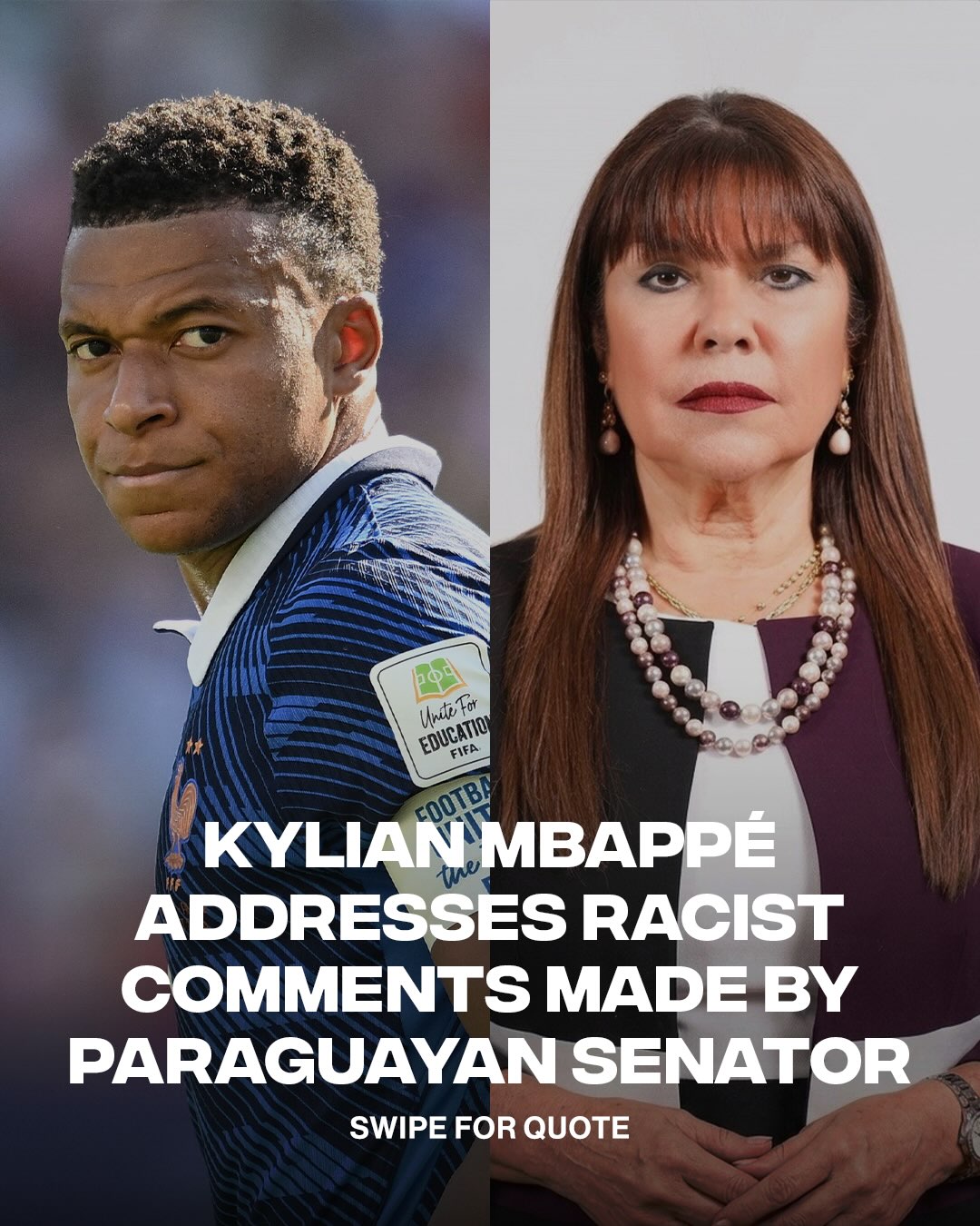 Kylian Mbappé has responded after Paraguayan senator Céleste Amarilla made racist remarks following France’s World Cup win. The comments sparked widespread backlash, with the French Football Federation condemning them as “criminal and reprehensible” while calling for legal action.

[via/ X KMbappe]
