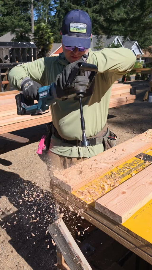 Guess who isn't going to break their wrist drilling 1 1/2" hole through the bottom plate, Advantech + X Factor+ double top plates of the pony wall?
.
Any guesses why I'm drilling these holes? 
.
#makitatools #framer #framersareadyingbreed