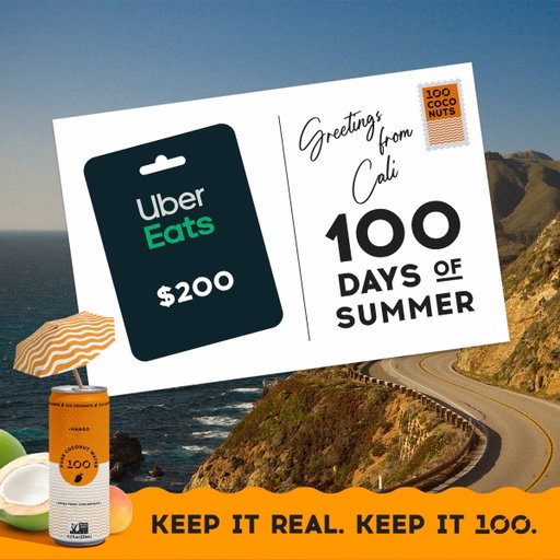 📮 Postcard 3 has arrived... Greetings from the California Coast! 🌊☀️🌴
Nothing says summer like sunshine, ocean views, good food, and an ice-cold 100 Coconuts. 🥥
This week’s giveaway:
✨ $200 Uber Eats Gift Card
✨ A case of 100 Coconuts
Here’s how to enter:
1️⃣ Follow @100Coconuts
2️⃣ Tag someone you’d share your next meal (and a 100 Coconuts!) with.
3️⃣ Tell us your favorite restaurant to order from and tag them below! They deserve a shoutout... and who knows, maybe it’s time they started serving 100 Coconuts too. 😉

Good luck, every week a new chance to win during our 100 Days of Summer! ☀️✈️
Keep it Real. Keep it 100. 🥥

#giveaway #summer #wellness #california #prize 

Giveaway Terms: Open to U.S. residents, 18+ only. No purchase necessary. Winner will be selected at random and announced via our Stories. Beware of fake accounts, 100 Coconuts will only contact winners from @100Coconuts and will never ask for payment or financial information. Prize is non-transferable and not redeemable for cash. By entering, participants agree to release and hold harmless 100 Coconuts and its affiliates from any liability related to this giveaway. This promotion is not sponsored, endorsed, administered by, or associated with Instagram of Uber.