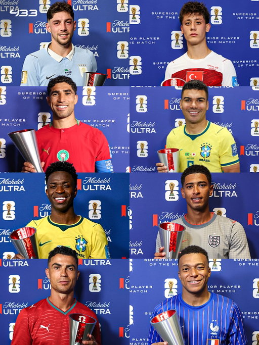 𝐑𝐄𝐀𝐋 𝐌𝐀𝐃𝐑𝐈𝐃 𝐀𝐓 𝐓𝐇𝐄 𝐖𝐎𝐑𝐋𝐃 𝐂𝐔𝐏 🤯

Current and former Real Madrid players have already picked up 14 Superior Player of the Match awards across the tournament. 🏆

🇧🇷 Vinícius Jr. 🏆🏆🏆
🏴󠁧󠁢󠁥󠁮󠁧󠁿 Jude Bellingham 🏆🏆🏆
🇵🇹 Cristiano Ronaldo 🏆🏆
🇫🇷 Kylian Mbappé 🏆🏆
🇧🇷 Casemiro 🏆
🇹🇷 Arda Güler 🏆
🇺🇾 Federico Valverde 🏆
🇲🇦 Achraf Hakimi 🏆

𝗠𝗮𝗱𝗿𝗶𝗱 𝗗𝗡𝗔 𝘀𝗵𝗼𝘄𝘀 𝘂𝗽 🧬