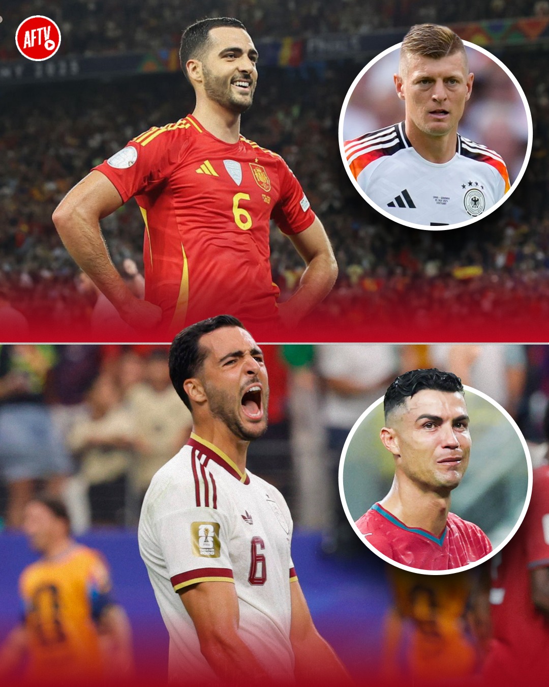 Mikel Merino has scored two goals at major international tournaments for Spain. 🇪🇸

💥 119th-minute winner vs Germany in the Euro 2024 quarter-final. ⚽️

💥 90+1' winner vs Portugal at the 2026 World Cup. ⚽️

Merino literally sent Toni Kroos into retirement and ended Cristiano Ronaldo’s World Cup journey... 👀