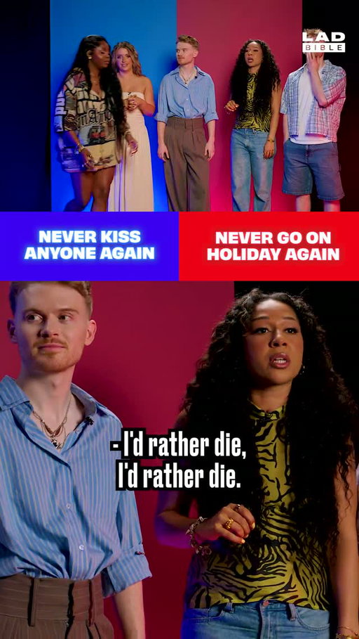 Never kiss again or never go on holiday again? 👀⁠
⁠
Watch the full episode of Would You Rather with the cast of Would You Rather: Decide to Survive, available on LADbible Entertainment 📺⁠
⁠
#wouldyourather #ladbible #ladbibleoriginal