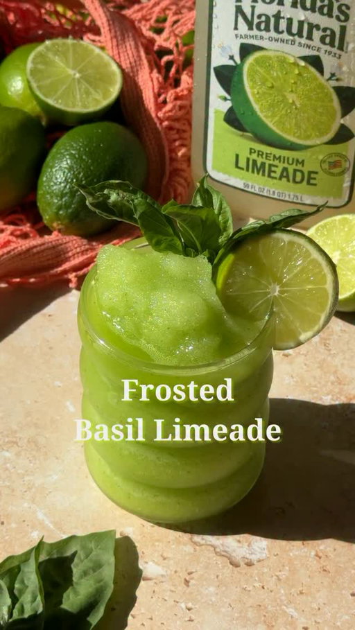 Currently obsessed with this Frosted Basil Limeade. 🍋‍🟩 🌿☀️ 
Made with @floridasnatural Limeade, it’s the perfect frozen cocktail for a summer afternoon. Lately, I’ve been trying to slow down and enjoy the little moments, whether that’s sitting outside for a few minutes, catching up with friends, or treating myself to something refreshing. 
Bright, citrusy, and the kind of drink I’ll be making all summer long. ☀️🍹✨ 
#AD #FloridasNatural #AllKindsOfGoodness 
 
Frosted Basil Limeade 🍋‍🟩 
 
3/4 cup Florida’s Natural Limeade 
2 oz vodka 
4-6 basil leaves 
1 oz fresh lime juice 
1 cup ice 
Lime and basil sprig for garnish 
 
Add limeade, vodka, basil, lime juice, and ice to the blender and blend until smooth. Pour into a glass and garnish with lime and basil sprig.