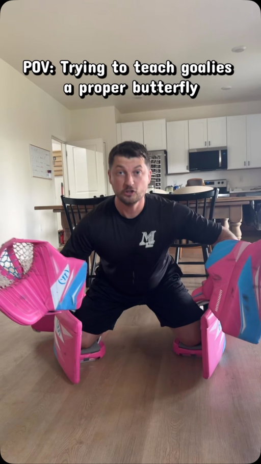 POV: trying to teach goalies the butterfly.
-
Obviously there is the process of dropping but this is to show to many go down with their legs wide open and sit back. We need to be upright leaning forward with our knees together to be able to lean into saves.
-
#hockeygoalie #hockey
