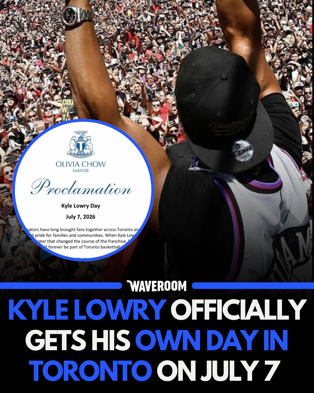 Toronto has officially declared July 7 as Kyle Lowry Day. 🇨🇦🏀 @kyle_lowry7 

The honour comes as the Raptors legend officially retires with the franchise that he helped lead to its first NBA Championship in 2019. Widely known as the GROAT (Greatest Raptor of All Time), Lowry’s impact on Toronto basketball—and the city itself—will never be forgotten.

📸: @mayoroliviachow & @raptors 

Follow @waveroom.toronto for more Toronto content! DM us your videos/photos to be featured on the page!

We aim to keep our space respectful. Hate/racism comments are not tolerated and will be removed to the best of our capabilities.

🏷️ #waveroom #waveroomtoronto #toronto #canada #raptors