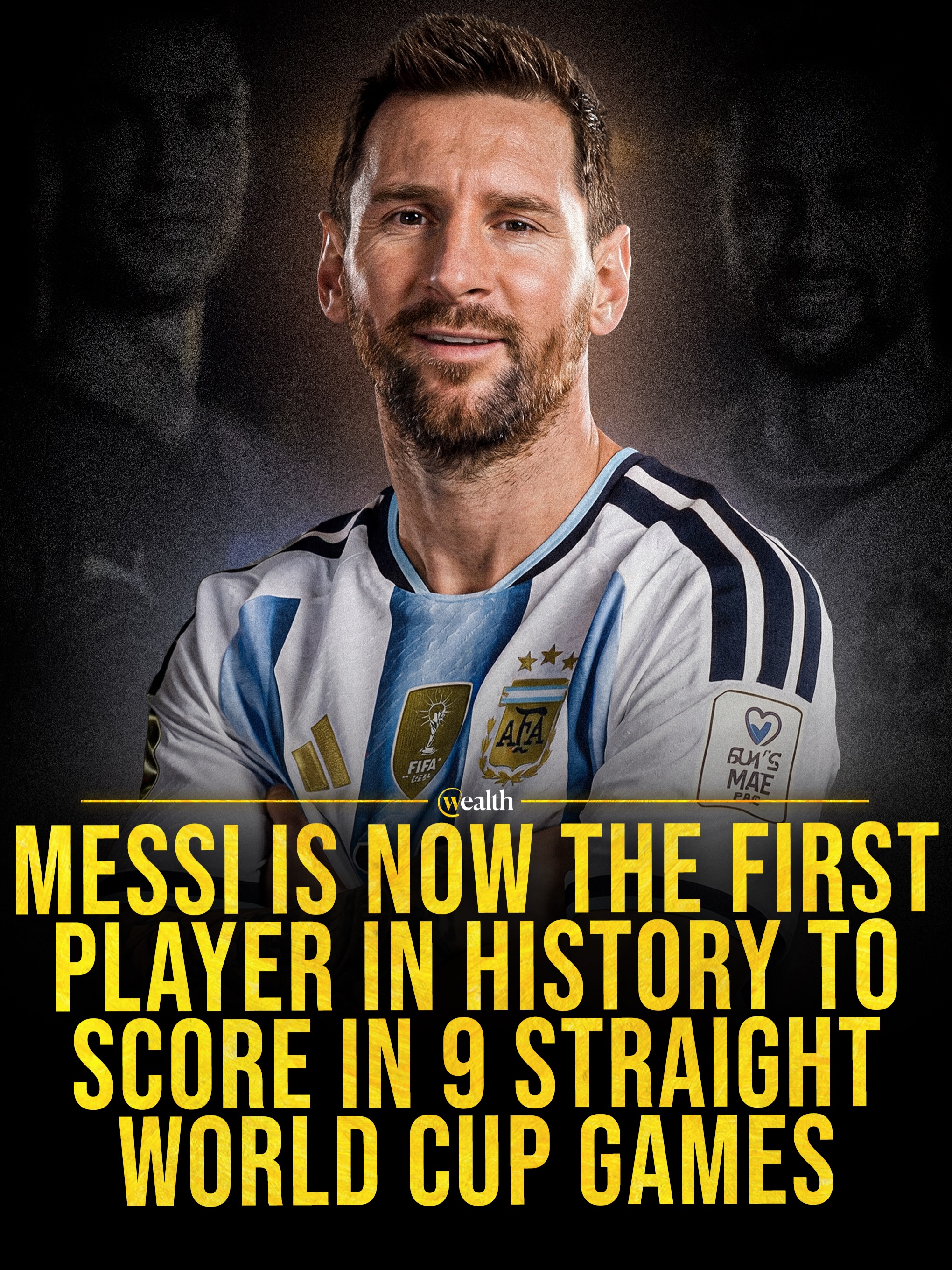 Lionel Messi is first to score in nine straight World Cup matches. ⚽️

Messi scored in Argentina’s 3-2 round-of-16 comeback against Egypt in Atlanta on July 7, 2026, extending a scoring streak that began during Argentina’s 2022 title run. AP and FIFA coverage during the 2026 tournament has treated the run as a men’s World Cup record.

The equalizer was Messi’s eighth goal of the 2026 tournament and his 21st career World Cup goal. Argentina recovered from 2-0 down to reach the quarterfinals.

#LionelMessi #Argentina #FIFAWorldCup #WorldCup2026 #Football