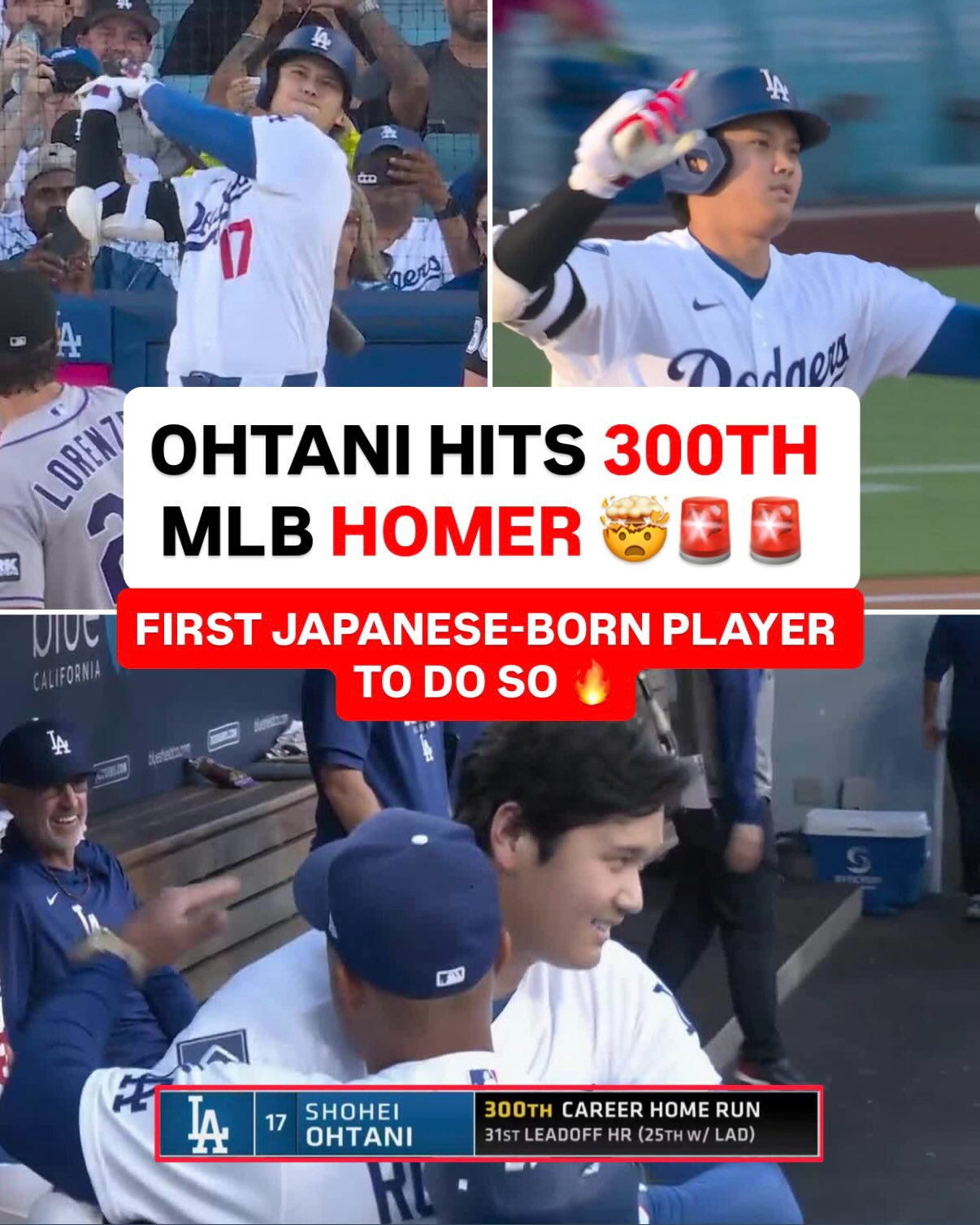 Shohei Ohtani becomes the FIRST-EVER Japanese-born player to reach 300 career MLB homers 🦄
