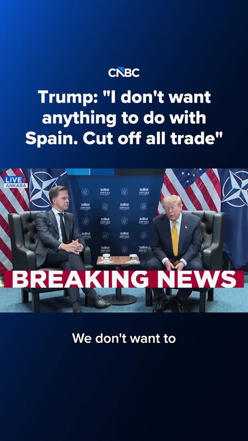 President Donald Trump has slammed Spain for not contributing enough to NATO, as he attended the defense alliance summit in Turkey.

“Spain is a terrible partner in NATO. They don’t participate. They don’t pay. I don’t want anything to do with Spain. Cut off all trade with Spain, please, including visits,” he said at a press conference in Ankara with NATO Secretary General Mark Rutte.

Tap the link in bio to read more.