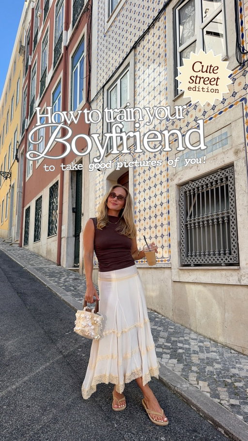 Welcome to how to train your boyfriend (or bestie, or mom or whoever takes your pics) to take good pics of you in a cute street ! 🧚🏼

First step is to actually find a cute street lol! I had to walk around for like 30 minutes and try out different spots to finally found one that looked nice on picture & had good lighting. So definitely plan this in advance before taking the content!! 

STAY TUNED FOR THE LAST EPISODE OF THIS SERIES!!! 🫶🏼