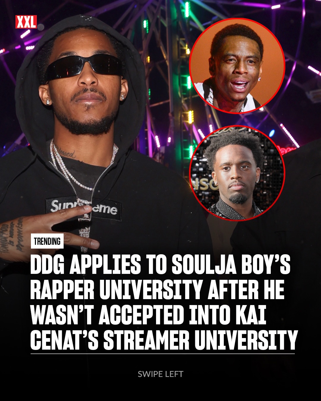 DDG applies to Soulja Boy’s Rapper University after he wasn’t accepted into Kai Cenat’s Streamer University.

On Monday (July 6), Kai Cenat returned from his nearly year-long streaming hiatus to announce the accepted members of his 2026 Streamer University. The roster includes over 100 streamers, content creators and artists. Notably missing is DDG, who was a faculty member of the inaugural Streamer University last year.

As a result of the snub, the rapper-streamer applied to Soulja Boy’s Rapper University on livestream. He also seemingly shared his disappointment on X, typing, “Stream tmmw, im finna drink my pain away.”

This comes as a moment of irony for DDG, who previously clowned Soulja for creating Rapper University in response to not being accepted into Streamer University. On Wednesday (July 8), SB announced he is postponing RU until further notice.
