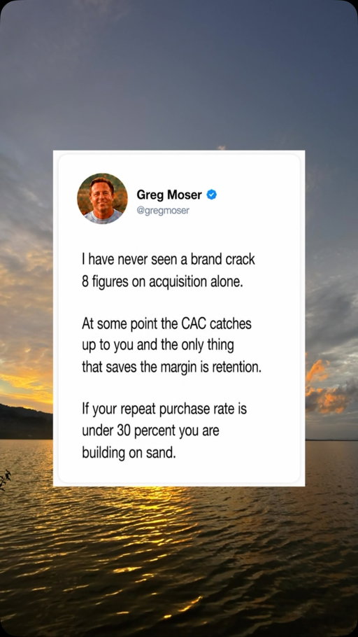 Revenue gets you customers. Retention builds a business.

Every consumer brand eventually reaches the point where CAC rises faster than they’d like. The brands that keep growing aren’t the ones spending the most on acquisition, they’re the ones giving customers a reason to come back.

What’s your current repeat purchase rate?