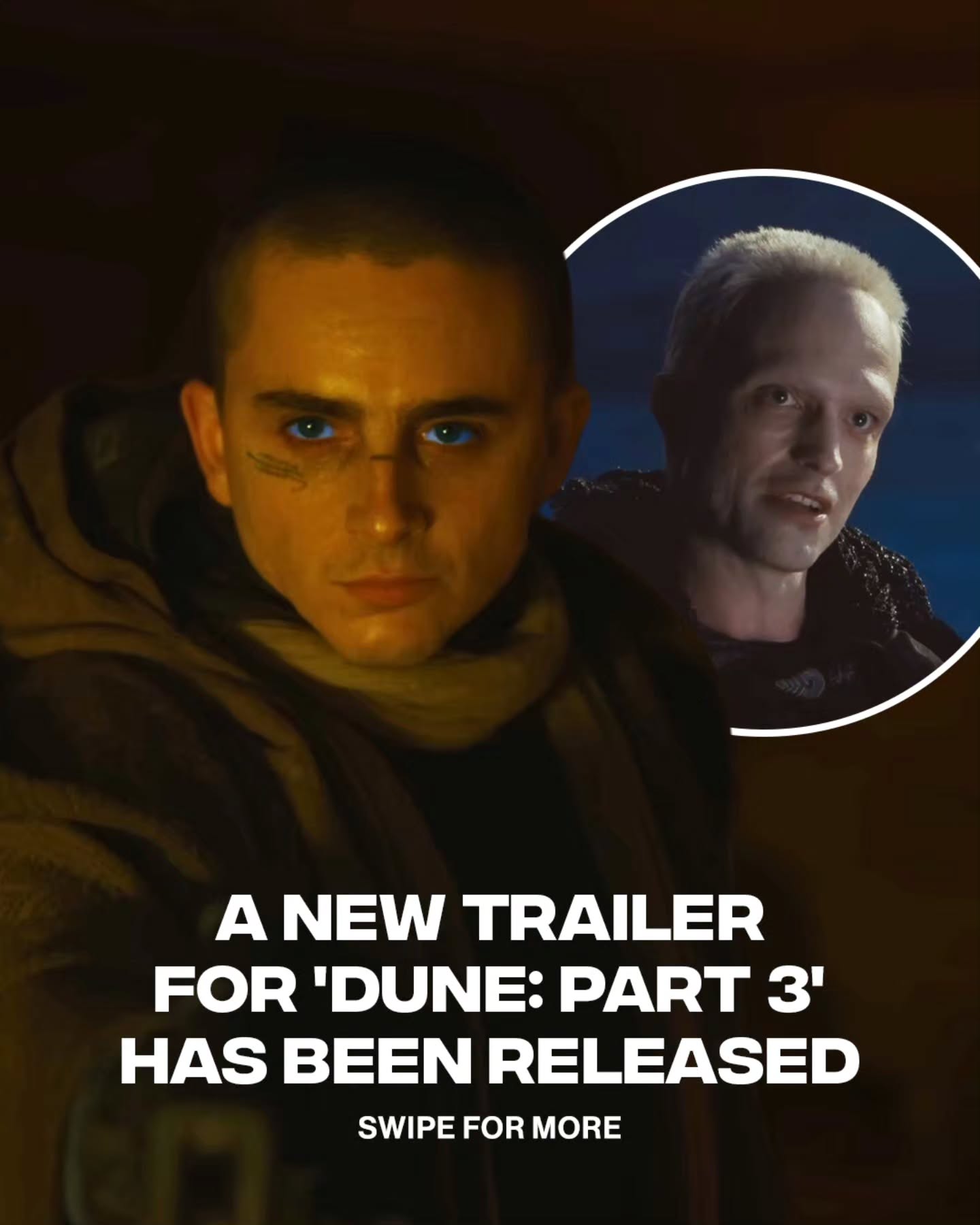 Need DUNE 3 to drop ASAP 🎬🔥

A new trailer for Dune: Part Three has been released, giving fans a new look at the FINAL chapter of Denis Villeneuve’s epic sci-fi saga.

📷 Warner Bros.