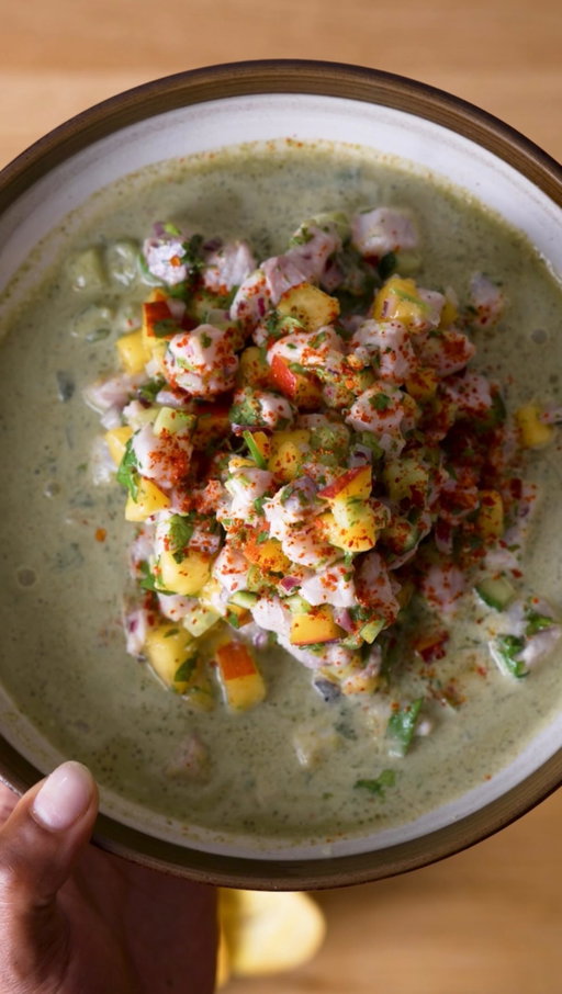 Coconut Cilantro Peach Red Snapper Ceviche. 

This is giving I need to be on somebody’s beach on vacation asap! Full recipe will up on my substack.