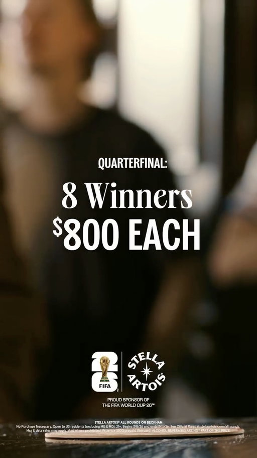 Step 1) Win $800. Step 2) Get your team to the bar.​

Follow @stellaartoisusa and tag a friend with #AllRoundsOnBeckham #Sweepstakes in the comments for your chance to win for the quarterfinals. @fifaworldcup
