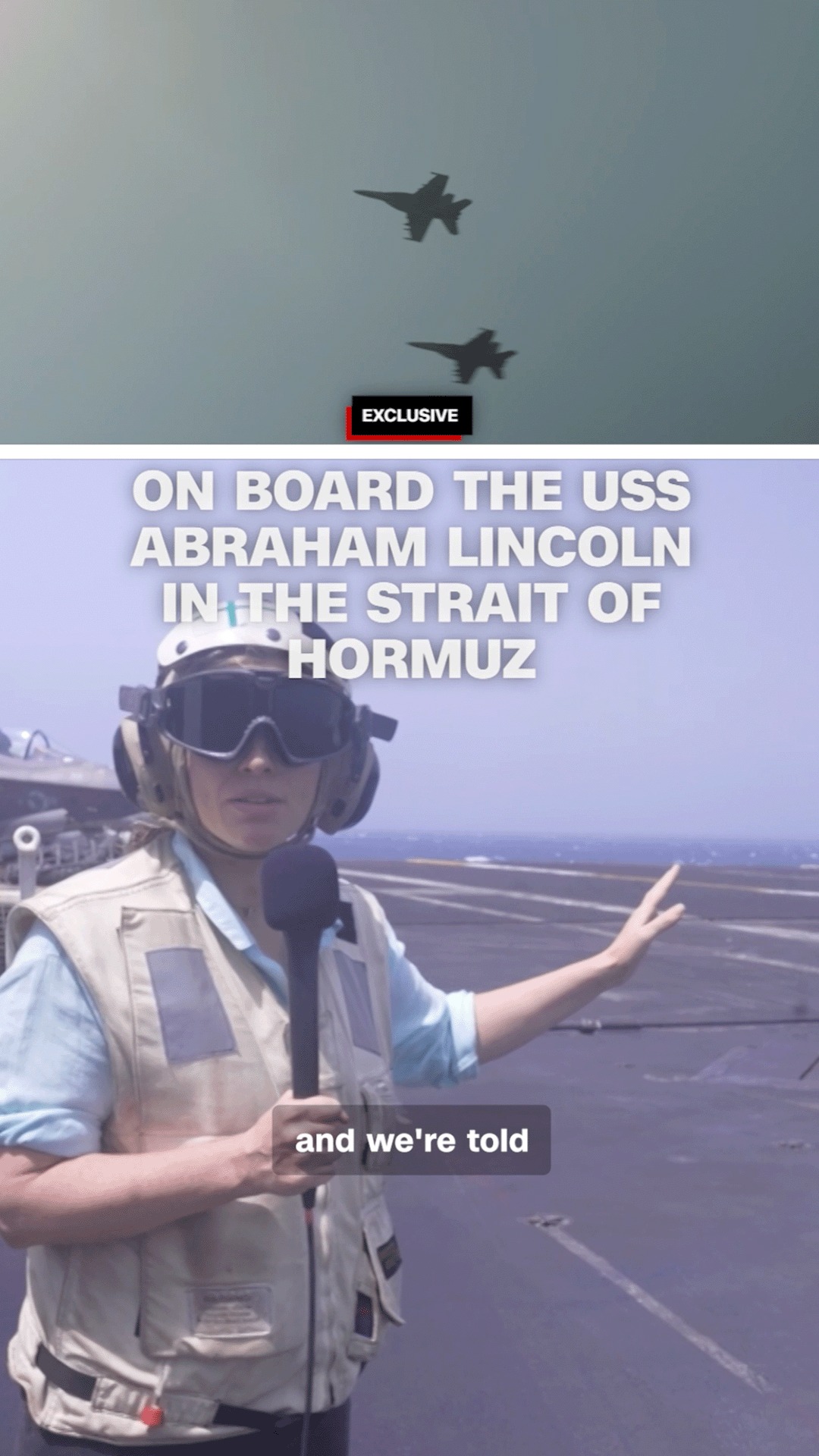 Fighter jets are carrying out defensive missions throughout the Strait of Hormuz, launching from aboard the USS Abraham Lincoln in the Arabian Sea, as the US weighs its next move against Iran.