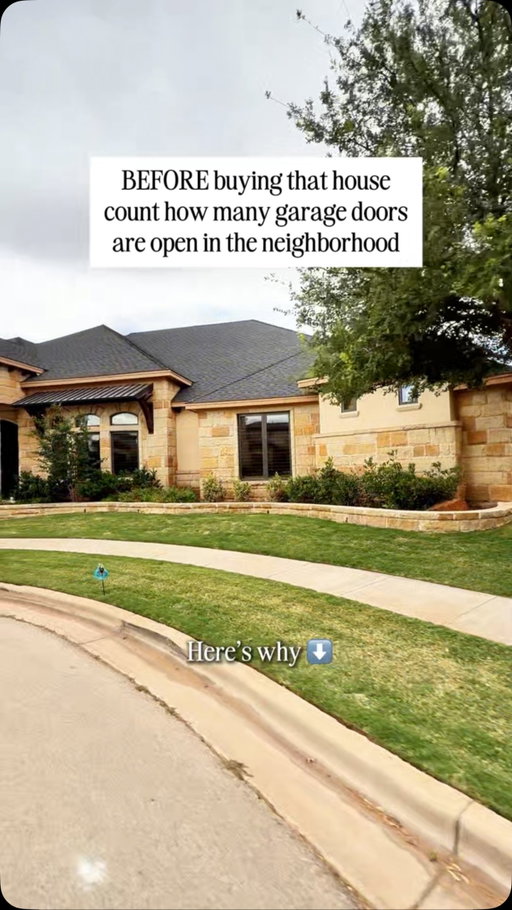 BEFORE buying that Lubbock house, count how many garage doors are open in the neighborhood.

One of the first things I look at when touring a neighborhood has nothing to do with the house itself.

It’s the people.

Are neighbors outside talking?
Do kids ride bikes down the street?
Are people walking their dogs?
Do you see families at the park?

Those little details can tell you a lot about what life might feel like after you move in.

Remember, you’re not just buying a house-you’re choosing a community where you’ll spend your weekends, build relationships, and create lasting memories.

When you’re touring homes, pay attention to:

- Traffic patterns
- Noise levels
- Sidewalks and walkability
- Parks and green spaces
- People enjoying the neighborhood
- ⁠The overall vibe of the community

These details won’t show up in listing photos, but they’ll shape your daily life long after closing.

Buy the neighborhood just as carefully as you buy the house.