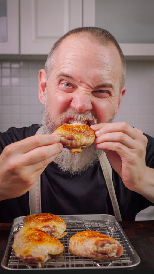 Why is chicken at high-end restaurants so good?

The full process:

1. Salt the chicken skin liberally and place on a mesh baking tray for air flow.
2. Place in the fridge uncovered for 24-48 hours.
3. When you’re ready to cook, dab off the skin to make sure there’s no moisture there.
4. Place skin-side down in a stainless steel pan on a low (2 out of 10) heat.
5. Cook until the skin is golden, turn skin side up and then transfer the whole pan to an oven at 200°C for 5 to 10 minutes until they reach 85°C internal.