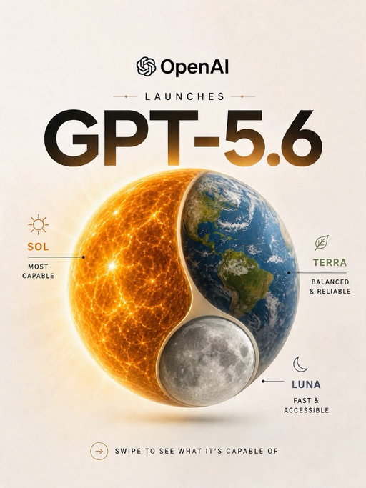 OpenAI just launched GPT-5.6, and it’s more than a model upgrade.

The new lineup:
Sol = maximum capability
 Terra = balanced performance
 Luna = speed and value

But the bigger story may be what this unlocks for ChatGPT Work: longer-running tasks, deeper reasoning, real deliverables, and agentic workflows across your apps and files.

Swipe through for the full breakdown of what changed, why it matters, and which GPT-5.6 model is built for which job.
#gpt56 #openai #chatgpt #chatgptwork