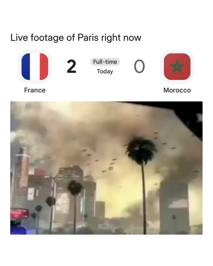 No city on earth reacts to a France vs Morocco match quite like Paris does 😭

France knocked Morocco out of the World Cup quarterfinal today with a 2-0 win, Mbappé scoring and setting up Dembélé to send Les Bleus into the semis. With how many people in Paris hold ties to both nations, this was never just a game, it was the whole city emotionally invested on both sides at once.

That's what makes the "live footage of Paris" joke land, because whichever way this fixture goes, the streets are going absolutely feral. Half the city celebrating, half heartbroken, and the game clip paired with total on screen chaos captures the mood perfectly. Two flags, one city, zero chill.