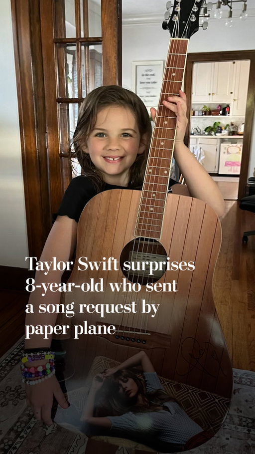 When 8-year-old Madeline heard her neighbor, Ethan, playing guitar outside, she sent over a paper airplane with a handwritten request for him to play a song by Taylor Swift. She didn't expect that the moment would catch the attention of the pop superstar.

“One of my favorite parts of this story is that we didn’t actually know our neighbor. He had moved in before winter, and we never properly introduced ourselves,” said Natalie Hulec, Madeline's mom. “We also had no idea he was a full-time musician. Watching people celebrate not only his kindness but also discover his incredible talent was such an unexpected bonus.”