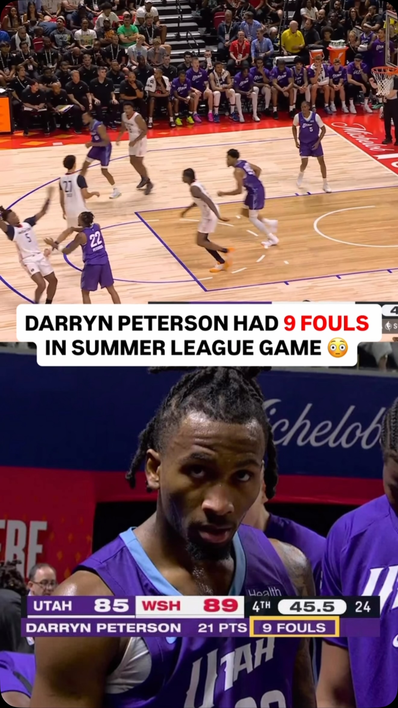 Darryn Peterson took advantage of the Summer league rules 😭

A player needs 10 fouls to foul out in summer league

#darrynpeterson #summerleague #basketball #nba