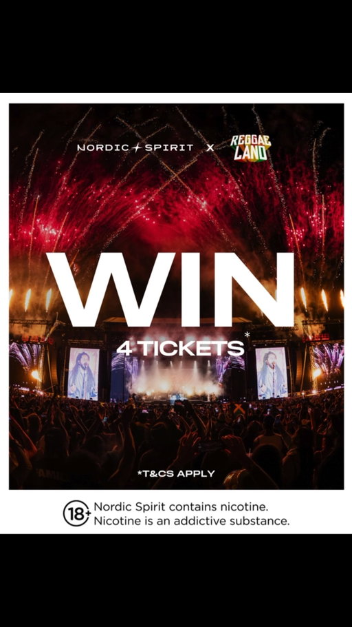 #AD | Your next festival could be on us 🎶☀️

We’re giving you the chance to win 4 tickets for you and 3 friends to Reggaeland, Milton Keynes on Friday 31st July 2026. 

Want to see Burna Boy live?

All you have to do to enter: 
1️⃣ LIKE this post
2️⃣ FOLLOW @nordicspirit_uk 
3️⃣ TAG the friends you want to bring along

Good luck🤞

Main T&Cs:
* Prize draw is only open to existing tobacco or nicotine users aged 18+ who are residents of Great Britain.
* No purchase necessary to enter.
* One winner will be chosen at random to win 1x4 tickets for them and 3 friends to Reggaeland, Milton Keynes on 31.07.2026*.  *Prize will be deducted proportionately if fewer guests within the party attend, e.g. 2  guests = 2x tickets.
* Prize draw closes at 11.59pm on 19.07.2026. 
* Winners will be contacted by DM 11:00am on 20.07.2026.
* Link to the full T&Cs in @nordicspirit_uk’s bio.  
#NordicSpirit #TobaccoFreeNicotine #NicotinePouches #NordicSpiritMoments 

18+ Contains Nicotine. Nicotine is an addictive substance.