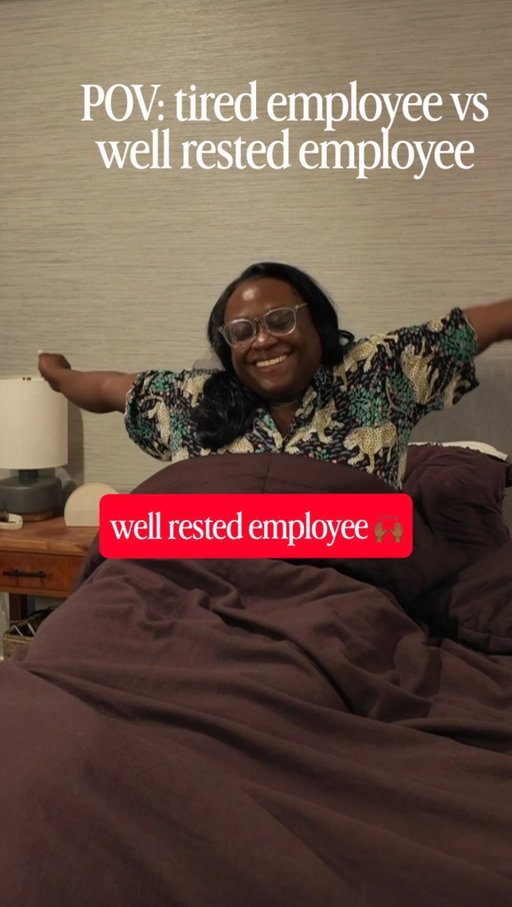 Well-rested vs tired employee...Which one are you today? 👇 #ad 

If you’re feeling tired, here’s the word from the water cooler: The right sleep system from @mattressfirm really does change everything.   
 #MattressFirmPartner #CorporateLife #SleepEasy #MorningRoutine