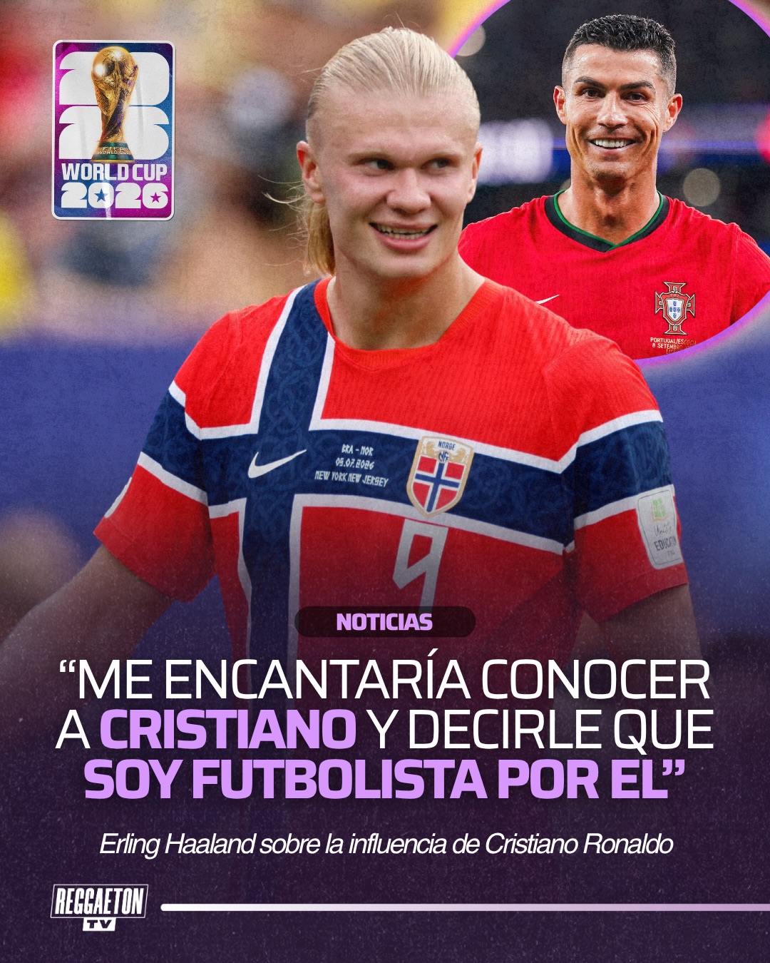 Erling Haaland ya es una de las mayores estrellas del fútbol mundial, pero nunca ha ocultado quién fue su inspiración para llegar hasta la cima.

“Me encantaría conocer a Cristiano Ronaldo y decirle que soy futbolista gracias a él”, confesó el noruego, recordando al ídolo que marcó su infancia. Hoy, mientras rompe récords y lidera a Noruega en el Mundial, Haaland sigue demostrando que incluso las leyendas tuvieron a alguien en quien inspirarse. ⚽️🐐
.
Sigue a @reggaetontv para más contenido‼️