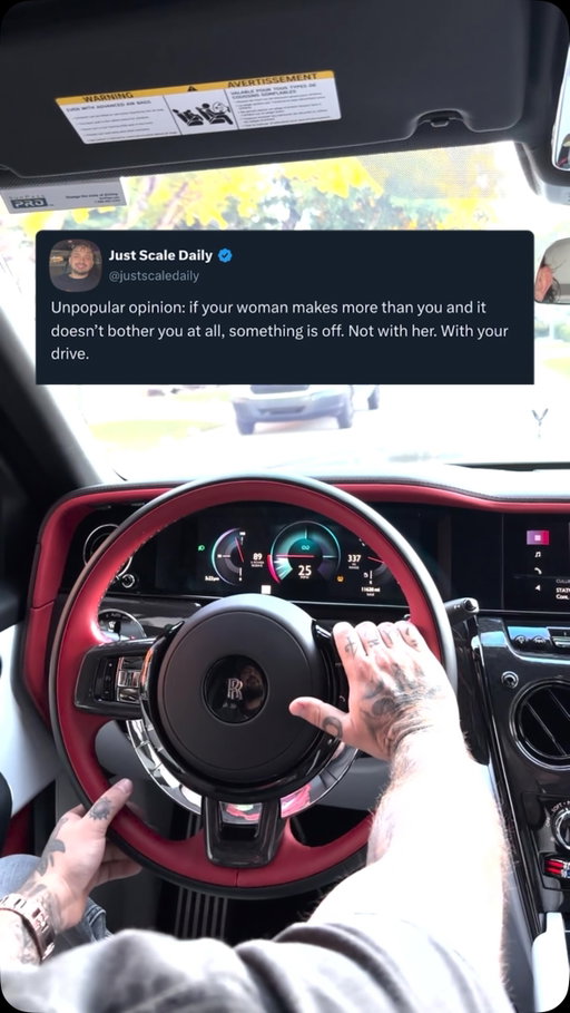 The uncomfortable read on this: it’s never about how much she makes. 🎯

It’s about how much you’re demanding of yourself.

A man with genuine drive uses every gap as fuel. The one without it finds more comfortable stories to tell himself about why the gap exists.

This take is going to get misread. Read it slower.

Follow @justscaledaily.

#entrepreneur #mindset #wealthmindset #money #ambition drive entrepreneurship businessowner motivation successmindset