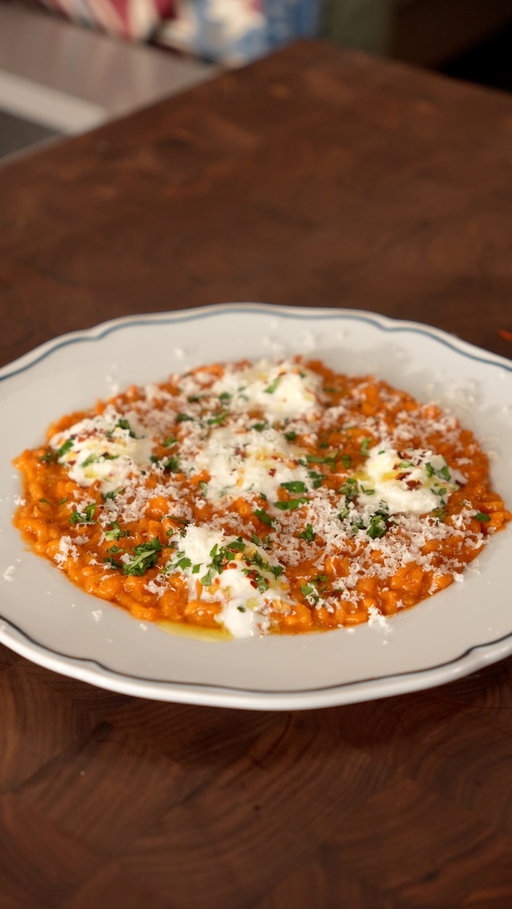 Spicy Risotto Alla Vodka made with @betterthanbouillon :)

This is my go to summer weeknight dinner and it can be yours too! 

Ingredients

Risotto:

1½ cups Arborio or Carnaroli rice
5 cups of Better Than Bouillon Roasted Chicken stock. Use 1 tsp of paste per 2 cups of hot water (you can reduce this or increase the ratio depending on how salty you like your Risotto).
2 tbsp olive oil
2 tbsp unsalted butter
1 small shallot, finely diced
2 cloves garlic, minced
½ tsp red pepper flakes
Gochujang
2 tbsp tomato paste
½ cup vodka (you can skip this)
½ cup heavy cream
½ cup freshly grated Parmesan
Salt and freshly ground black pepper

To Finish:

1 large burrata
Fresh basil leaves
Extra grated Parmesan
Freshly cracked black pepper
Good olive oil for drizzling

#EverythingIsBetter #BetterThanBouillonPartner